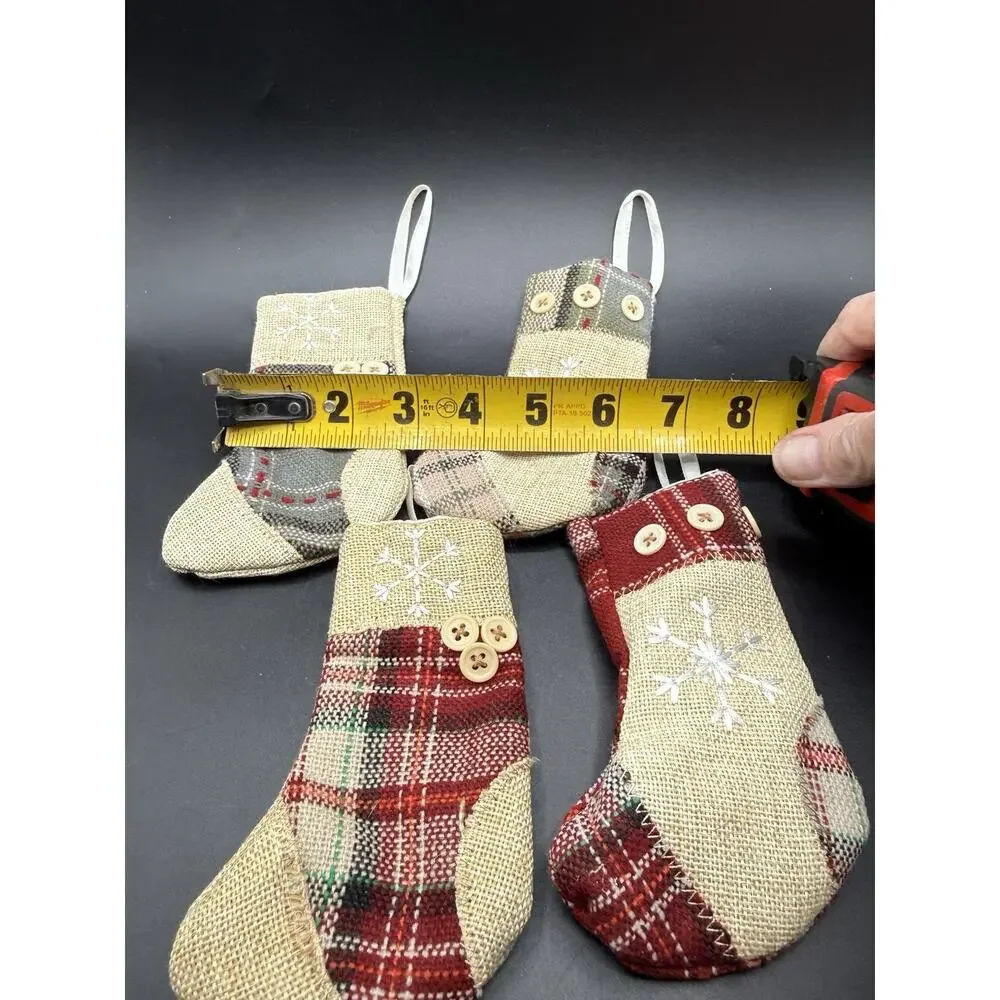 Primitive Ornament Plaid Rustic Stocking HANDMADE Christmas Ornaments -Lo24